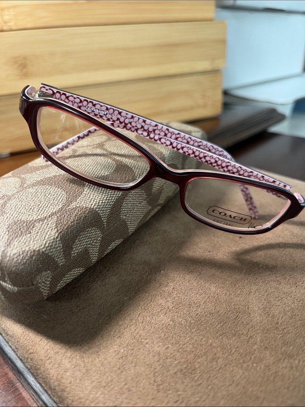 Coach Marlie Women's Burgundy Frames with Pink Signature-Pattern Temples
